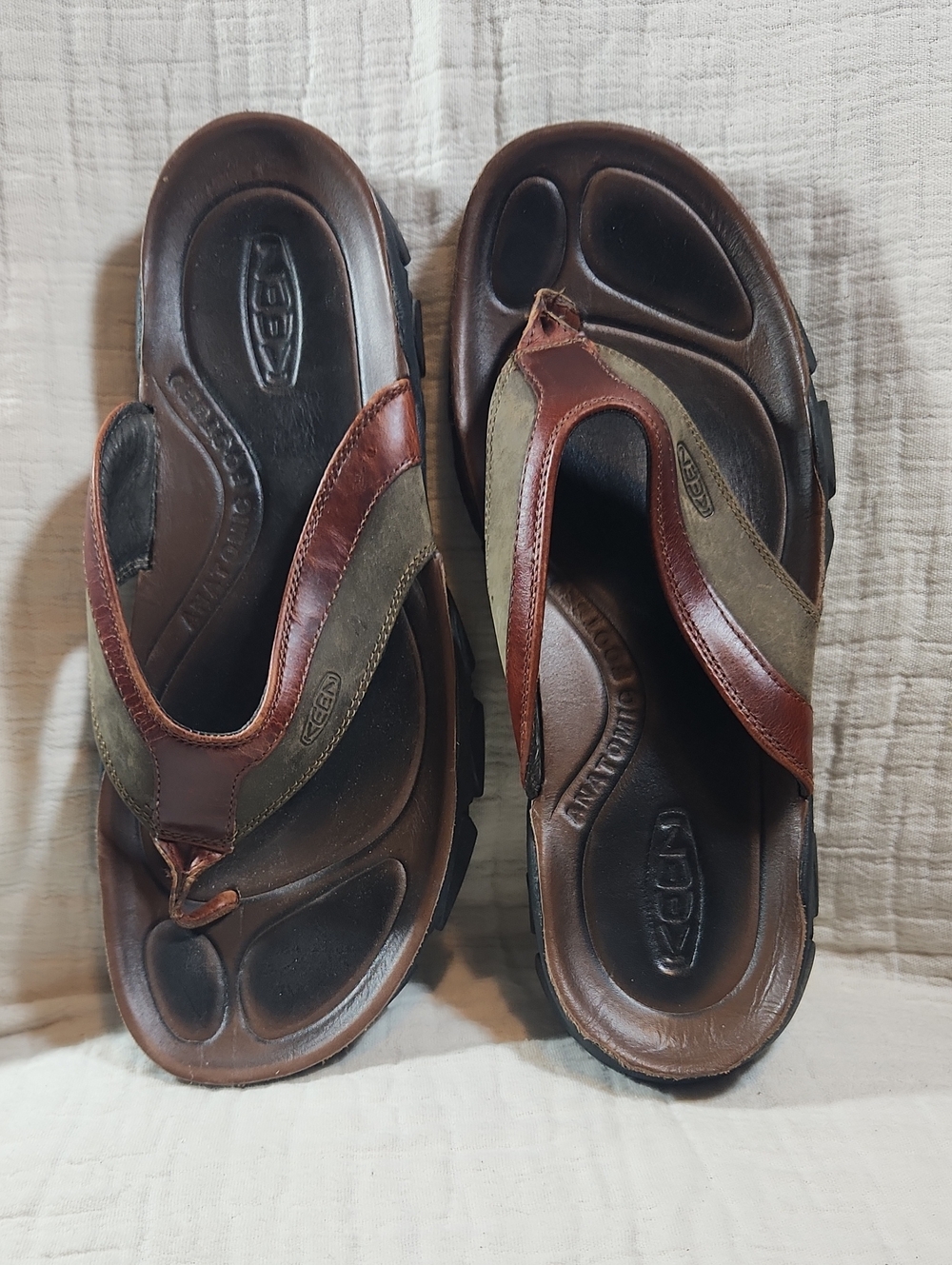 Keen Men's Brown Leather & Olive Sandals
